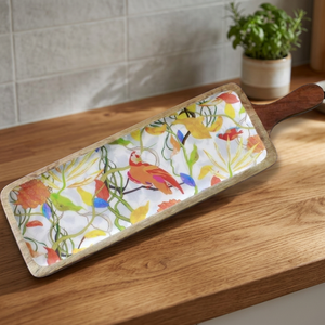 Plateau de service en acier inoxydable, assiette à pizza avec manche en bois - Product Image 2