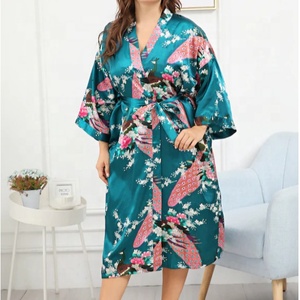 Abito <span class=keywords><strong>Kimono</strong></span> da <span class=keywords><strong>donna</strong></span> abiti lunghi con camicia da notte <span class=keywords><strong>Kimono</strong></span> stampata in pavone e fiori - Product Image 4