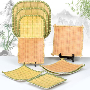 Juego de platos cuadrados de bambú tejido, plato rectangular de melamina para uso en hoteles, comida y fiestas. - Product Image 2