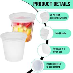 24/32oz Food <b>Storage</b> Containers <b>Freezer</b> Deli Cups for Soup Plastic Deli Kitchen Leak-Proof Soup Cup Food Containers with Lids - Product Image 3
