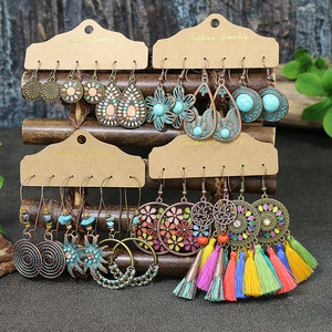 Fashion Jewelry Women's Bohemia Alloy Tassel <b>Drop</b> Earrings With Turquoise Inlay For Party - Product Image 1