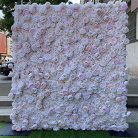 Mur de fleurs artificielles en soie 3D, panneau de fond enroulable 8ft x 8ft, roses artificielles roses pour décoration de mariage