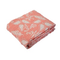 Reine Taille Feuilles Rouges À Motifs Floraux Mince Cellulaire Coton Lavable Jeter Couverture Fibre Naturelle Standard Double Lit Tissé