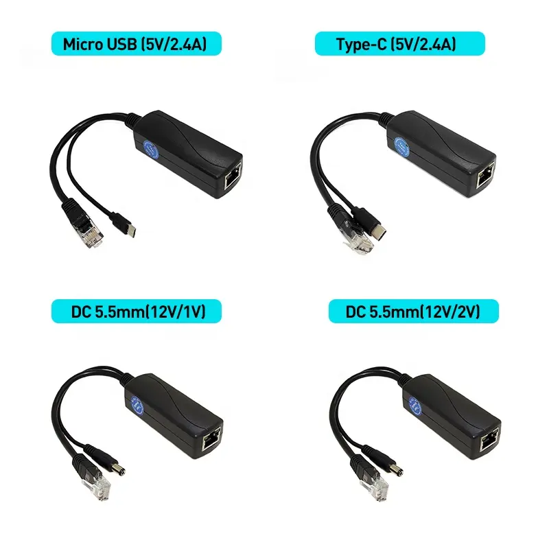 Gigabit PoE Splitter Micro USB/Type-C/DC IEEE 802.3af 10/100/1000Mbps Power over Ethernet for IP Camera