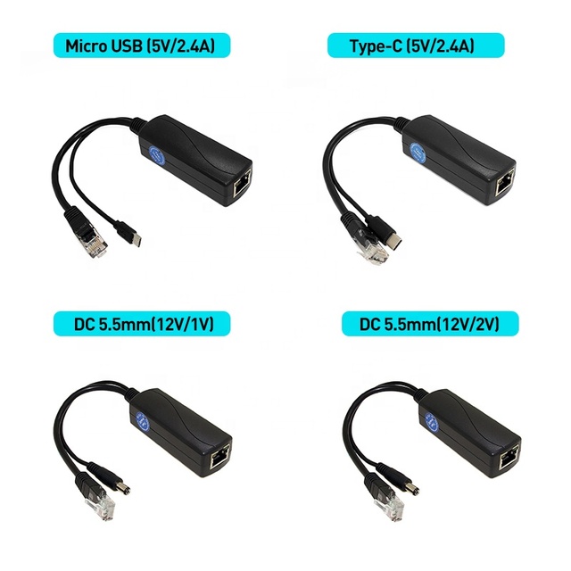 Gigabit PoE Splitter Micro USB/Type-C/DC IEEE 802.3af 10/100/1000Mbps Power Over Ethernet for IP Camera