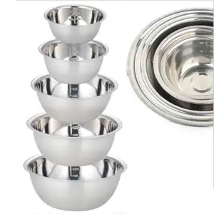 5Pcs Conjunto Fundo Plano de Aço Inoxidável Tigelas de Salada de Frutas Cozinhar Cozimento Rodada Bacia Do Ovo Misturador Tigela