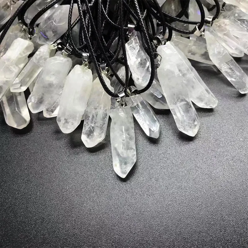 Wholesale Bulk 100% Natural Crystal Stone Pendant Clear Quartz Crystal Raw Point Pendant Necklace For Women