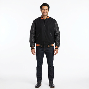 Chaqueta Varsity Personalizada para Hombre, Color Azul Cielo, con Bordado de Lana, Diseño de Letras, Cuello Alto, Logotipo Frontal, Tela Transpirable - Product Image 1