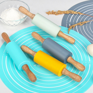 实木擀面杖带硅胶面杖厨房DIY揉面垫套装儿童烘焙工具糕点板 - Product Image 2