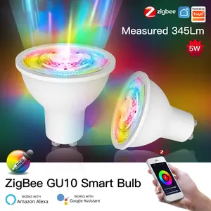 Tuya ZigBee 3.0 GU10หลอดไฟ LED อัจฉริยะ,หลอดไฟ RGB C + W สีขาวหรี่แสงได้5W หลอดไฟควบคุมด้วยแอปสมาร์ทไลฟ์ทำงานร่วมกับ Alexa/Google