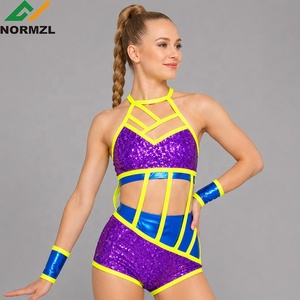 <span class=keywords><strong>Justaucorps</strong></span> de danse color-block pour filles, en tissu brillant, idéal pour les clubs de danse - Product Image 3