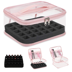 Sac de voyage de maquillage en <span class=keywords><strong>PVC</strong></span> portable de grande capacité, organisateur de vernis à ongles transparent <span class=keywords><strong>avec</strong></span> 36 porte-bouteilles, étui résistant à l'eau - Product Image 6