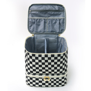 Trousse de maquillage double couche en velours côtelé, motif damier, grande capacité, pour rangement de vernis à ongles et <span class=keywords><strong>kit</strong></span> de manucure - Product Image 3