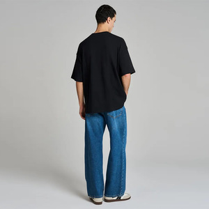 T-shirt da uomo oversize a maniche corte in puro cotone pesante 320g, traspirante, tinta unita <span class=keywords><strong>con</strong></span> motivo, stile workwear - Product Image 3