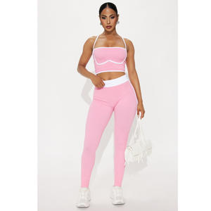 Set da donna 2 pezzi da allenamento a coste senza maniche <span class=keywords><strong>con</strong></span> pantaloni elastici a vita alta completo sportivo due pezzi <span class=keywords><strong>tuta</strong></span> da Yoga da palestra - Product Image 4