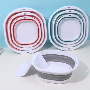 Lavabo Plegable Rectangular de Silicona Gruesa, Portátil, para Viajes, Dormitorios, en Gris, Rosa y Azul - Product Image 1