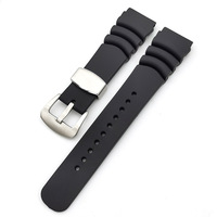Bracelet de montre en caoutchouc silicone Nd Limits pour plongée profonde, avec joint plat et boucle ardillon en acier inoxydable, 20 22 24 mm, noir, vert, étanche