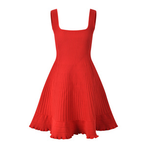 Abiti Mini Senza Maniche Verde e Rosso, Collo Quadrato, Vestito Aderente <span class=keywords><strong>Sexy</strong></span> in Maglia, Nuovo <span class=keywords><strong>Abbigliamento</strong></span> Femminile alla Moda <span class=keywords><strong>Casual</strong></span> - Product Image 3