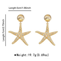 KAMMY Fashion Boucles d'oreilles clous en laiton, motifs nautiques (arête de poisson, étoile de mer, corail, coquillage), avec zircon, tendance, pour femme, idéal pour les fêtes, cadeau