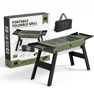 Barbecue à charbon pliable vert sur mesure OEM en gros avec sac de transport, étagères latérales doubles et cendrier amovible – Fournisseur d'équipements - Product Image 4