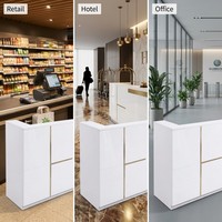 Bureau de réception en bois moderne et durable avec logo personnalisé, de luxe, en argent, en forme de L, pour hôtel, centre commercial, salon de coiffure, salon de beauté