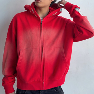 Custom Rhinestone Embellished Heavyweight Streetwear Full Zip Gradient Oversized Hoodies And Sweatshirts OEM ODM - Product Image 4