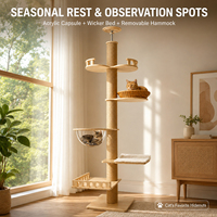 Arbre à chat en bois de luxe en gros, OEM, avec griffoir en sisal, nid capsule spatiale transparente et balles suspendues pour chats - Noël