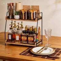 Étagère de cuisine en bois à 2 niveaux pour comptoir, station café, accessoires de bar, organisateur de condiments, vente en gros