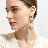 Pendentif en céramique émaillée colorée, boucles d'oreilles à pompon en acier inoxydable