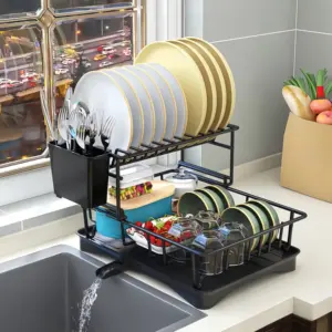 Kitchen dish drainer rack 2 tiers drying rack large capacity dish rack with cutlery holder storage for kitchen organizer