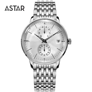 Custom low moq oem 5atm polish 316L stainless steel mechanical automatic multi function hand winding watch men for sale