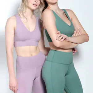 2023 Mulheres 2 Peça Atacado Sportswear Manga Longa Com nervuras Yoga Set Malha Sports Bra Fitness Leggings Set Ginástica Vestuário