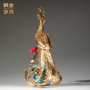 <b>Copper</b> And Gold Years Phoenix Brass Ornament Colored <b>Copper</b> Home Decoration <b>Table</b> Decor Chinese New Year Gift - Product Image 5