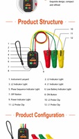 Testeur de phase sans contact portable 3 fils, indicateur de séquence, vérificateur de ligne sous tension, détecteur de perte de phase, 70 heures d'autonomie, avec buzzer