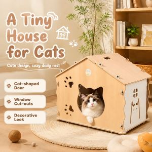 Maison pour chat en bois naturel, abri intérieur pour animaux de compagnie, jolie maison en bois pour chat pour le repos quotidien du chat - Product Image 4