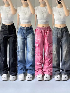 <span class=keywords><strong>Jeans</strong></span> Cargo Estivi da <span class=keywords><strong>Donna</strong></span>, Vita Alta, Multi-Tasche, Gamba Larga, <span class=keywords><strong>Denim</strong></span> Traspirante, Stile Dritto, Vestibilità Comoda - Product Image 6