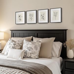 Pintura Floral minimalista en blanco y negro, lienzo de estilo Retro, arte de pared para sala de estar, chimenea, pasillo, sala de estar, chimenea - Product Image 2