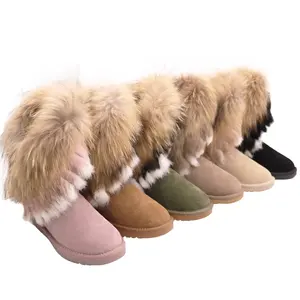 Kayme — bottes de neige antidérapantes en peau de mouton, 5803, Double Face, semelle TPR, fourrure de raton laveur et lapin, fournitures d'hiver