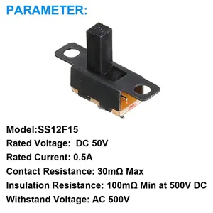 Nhỏ màu đen spdt trượt thiết bị chuyển mạch 5V 0.3A cho <span class=keywords><strong>Diy</strong></span> nguồn cung cấp điện - Product Image 5