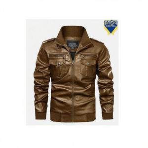 Veste d'hiver coupe-vent pour homme en cuir véritable, col montant, fermeture éclair, teinture unie, écologique, chaude et élégante, vente chaude - Product Image 3