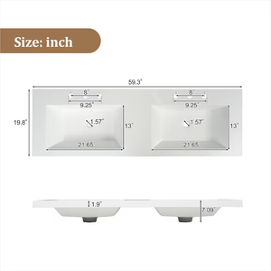 Meuble-lavabo autoportant moderne en chêne à double vasque, poignées encastrées sans levier, étagères intérieures réglables, miroir intelligent, durable pour <span class=keywords><strong>salle</strong></span> <span class=keywords><strong>de</strong></span> <span class=keywords><strong>bain</strong></span> - Product Image 6