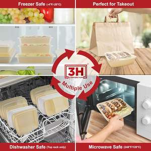 กล่องเตรียมอาหาร 3H ขนาด 48 ออนซ์ แพ็ค 100 ชิ้น, กล่องใส่อาหารแบบสี่เหลี่ยมพร้อมฝาปิด 200 ชิ้น, ปลอดสาร BPA, ใช้กับไมโครเวฟ/เครื่องล้างจาน/ช่องแช่แข็งได้ - Product Image 5
