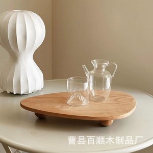 Plateau décoratif en bois massif Baishun, organisateur de bureau en bois de hêtre, style nordique avec pieds ronds - Product Image 2