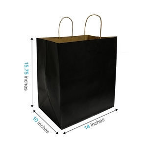 Bolsas de papel Kraft negro con Asas trenzadas, 14x10x15,75 pulgadas - Product Image 1