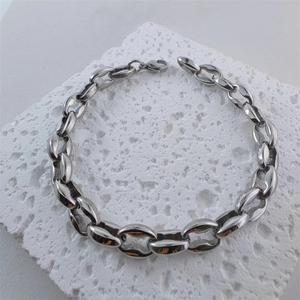 Pulseira Masculina de Aço Inoxidável Polido Liso com Elos de Grãos de Café de 6, 7, 9 e 11mm – Corrente de Destaque para Rapper – Atacado - Product Image 2