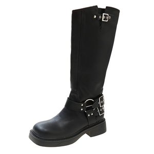 2025 Western bottes au genou femmes bottes équestres à bout carré rétro <span class=keywords><strong>Cowboy</strong></span> talon épais chausson - Product Image 5