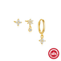 Dainty anting-anting bunga mata kuda oktagonal geometris perak murni 925 Set Eropa dan Amerika penjualan laris perhiasan Fashion