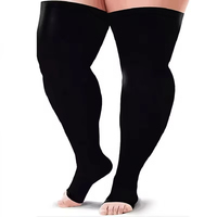 Bas de contention cuissardes à bout ouvert, anti-varices, avec bande supérieure en silicone, à compression graduée 20-30 mmHg, grande taille