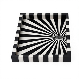Plateau Organisateur Rond Multifonctionnel de Luxe en Os Incrusté, avec Motif Mosaïque Ivoire Fait Main, pour Maquillage, Bougies, Bijoux - Product Image 2