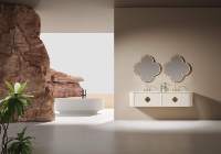 Meuble-lavabo flottant de luxe avec miroir carré intelligent à LED, porte en verre, dressing intégré, armoire de salle de bain sur mesure avec lavabo et charnières
